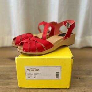 NEW Swedish Hasbeens Magdalena Sandals- Red
